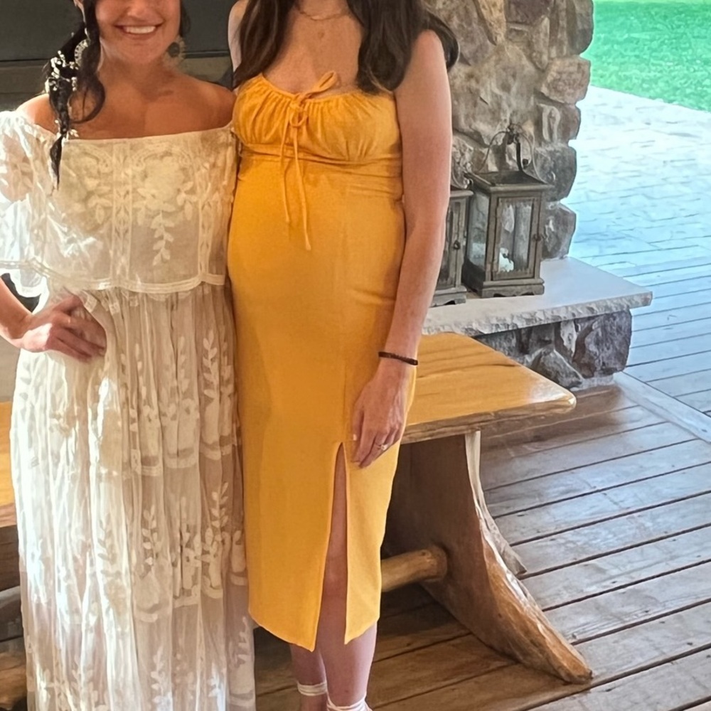 Bright yellow midi dress with adjustable straps